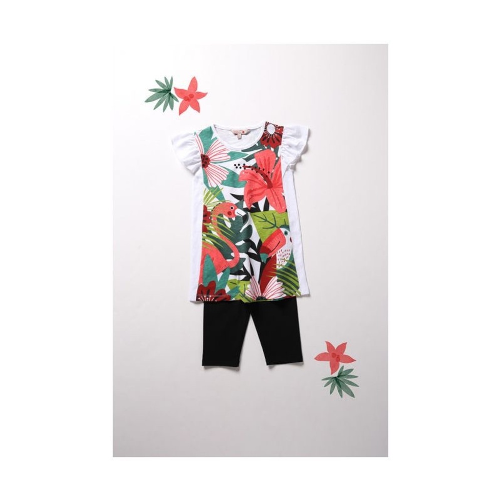 Tropical Print Dress with Capri Black Leggings